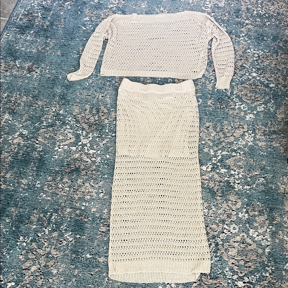 Vici Women's Cream Crochet Maxi Skirt - Lightweight Knit